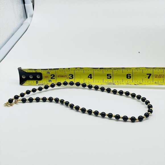 Vintage Monet Black Bead Necklace Signed - Picture 2 of 10